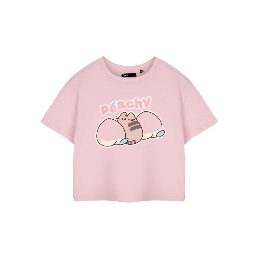 Pusheen Женская/дамская укороченная футболка персикового цвета с короткими рукавами