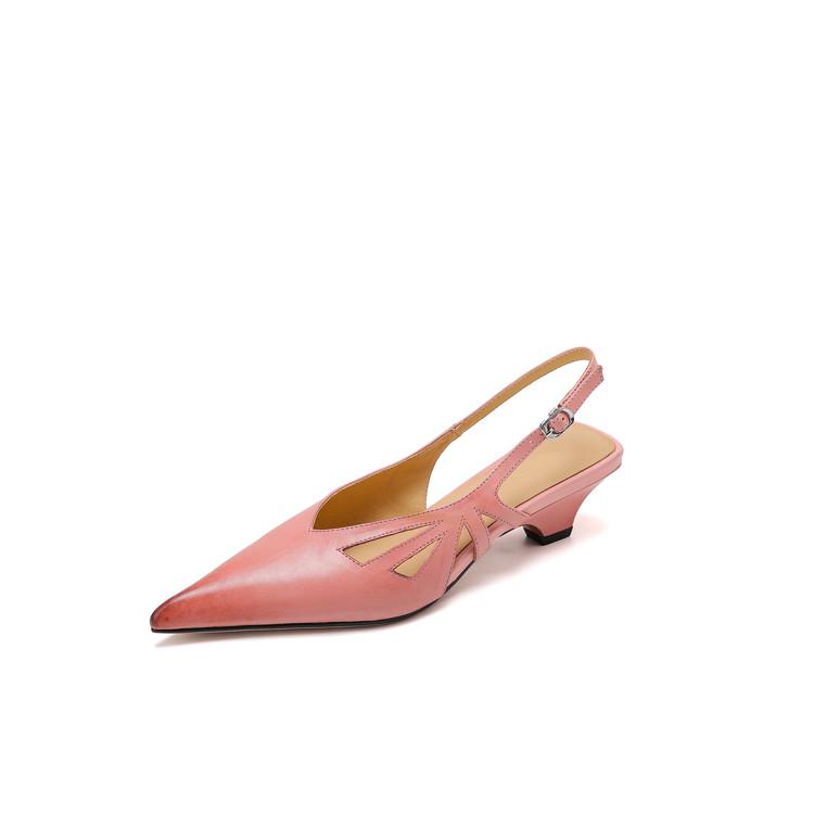 Модные новые летние сандалии из натуральной кожи с острым носком для женщин, модные сандалии с вырезами и закрытым носком, женская обувь, женские розовые