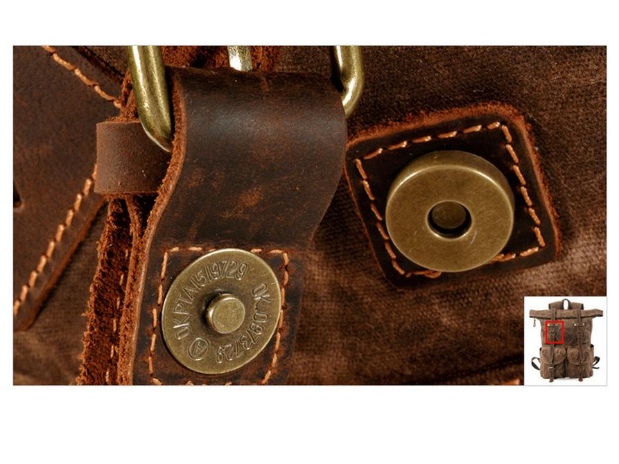 Мужской рюкзак из ретро вощеного холста с кожаной отделкой, многокарманный дизайн, большая вместимость для путешествий на открытом воздухе