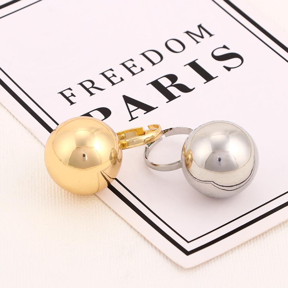 Gold-Color Silver Adjustable Jewelry Opening Female Fashion Big Metal Balls Women Rings