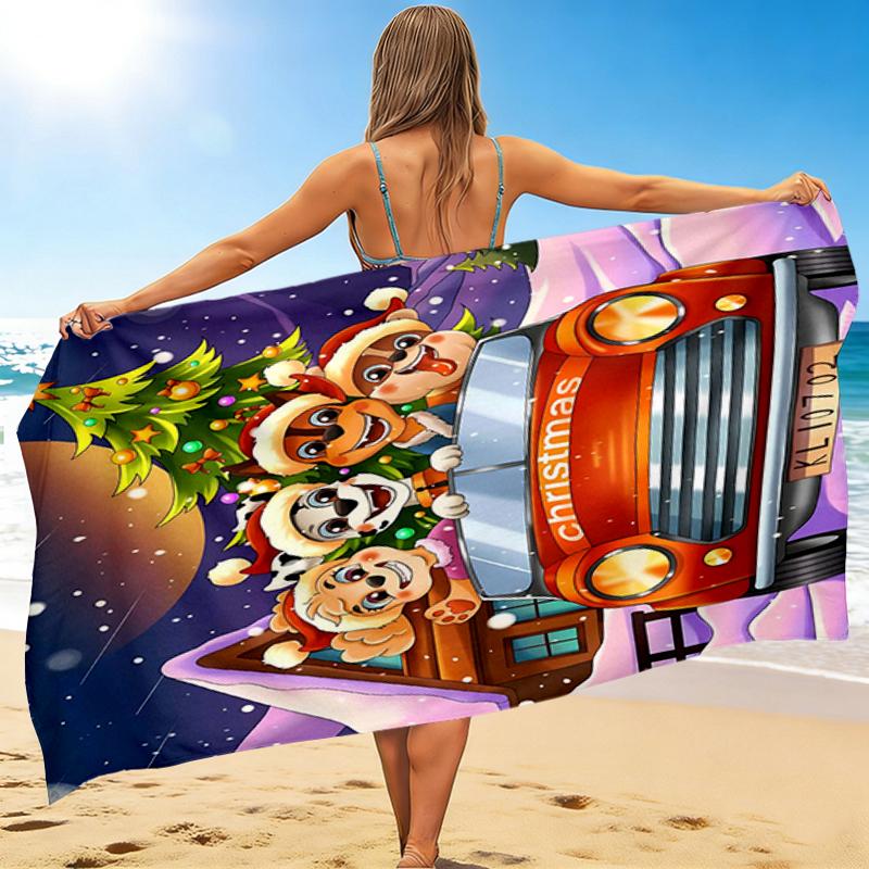 1Pc Christmas Car Adventure Beach Towel Quick Dry Multiuse For Beach Pool Gym Yoga Home Travel Christmas Halloween Xmas Gift S1351