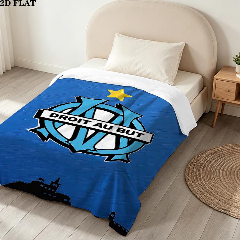 1PC Olympique De Marseille Patterned Flannel Blanket Suitable For All Seasons For Home Decor Warmth And Comfort Gifts Holiday Present