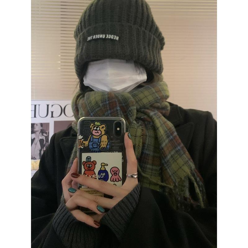 Autumn And Winter Cashmere Green Plaid Scarf Winter Women'S High Sense Versatile Warm Shawl Scarf Tide