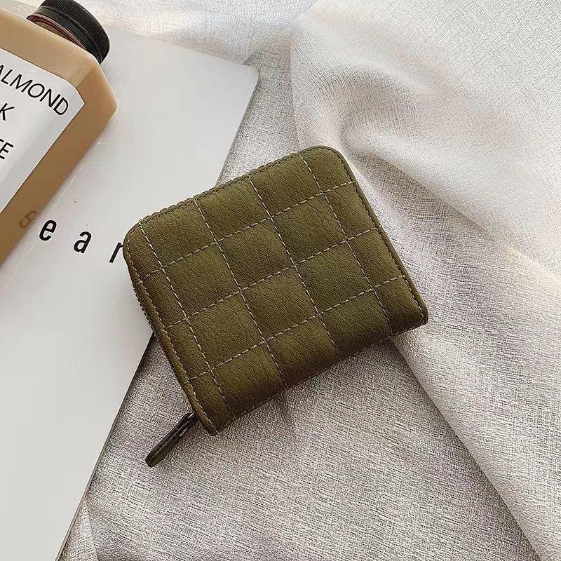 Korean Flodable Short Wallets Coin Card Holder Women‘s PU Leather Plaid Zipper Coin Money Purses ID Credit Card Holder Wallet