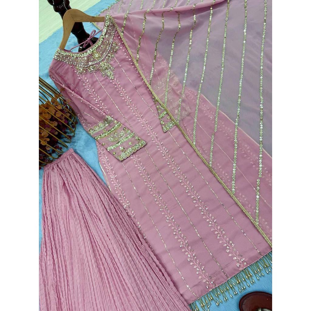 Представляем новый дизайнерский праздничный наряд: чистый тяжелый искусственный жоржет топ, палаццо и дупатта