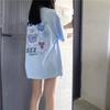 Футболки из чистого хлопка, женские, летние, с милым мультяшным принтом, в стиле хип-хоп, повседневные, в стиле Харадзюку, большие, с коротким рукавом, синие, для девочек 2010 года