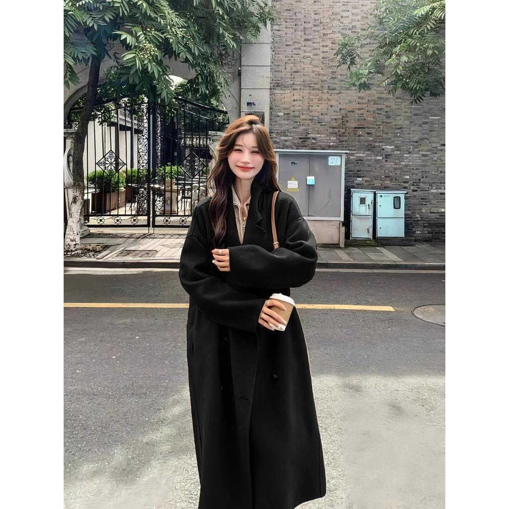 Женское осенне-зимнее шерстяное пальто верблюжьего цвета средней длины свободного кроя с высоким темпераментом и высоким качеством