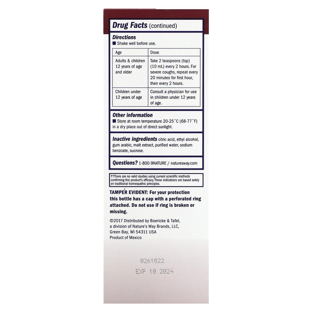 Boericke & Tafel Cough & Bronchial Syrup, Weekly, 240Ml(8Fl Oz)