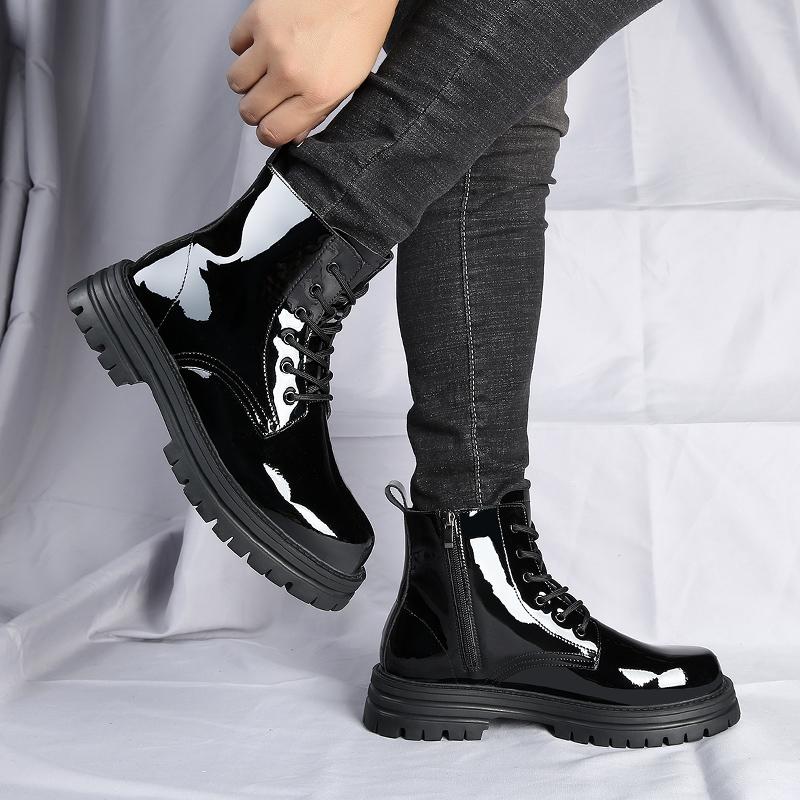 Модные повседневные мужские ботинки из искусственной кожи на шнуровке с толстой подошвой и круглым носком, модные британские повседневные ботинки с защитой от скольжения, мотоциклетные ботинки