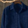 Men Corduroy Shirt Turn-down Collar Single-breasted Solid Color Loose Cardigan Retro Style Mid Length with Chest Pockets Top for Daily Wear Commuting
