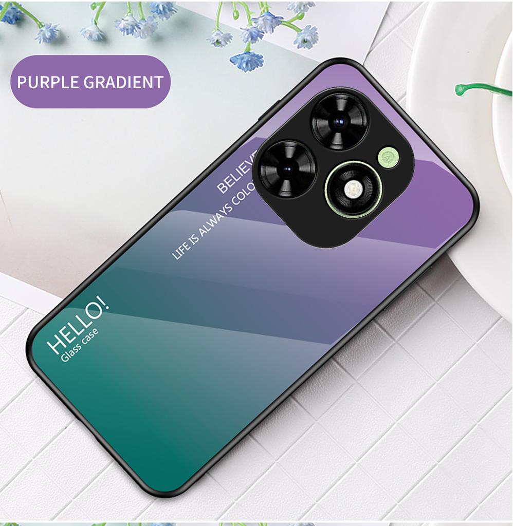 For Infinix Hot 40i Hot40i Case Gradient Aurora Tempered Glass Soft Frame Back Cover Phone Case
