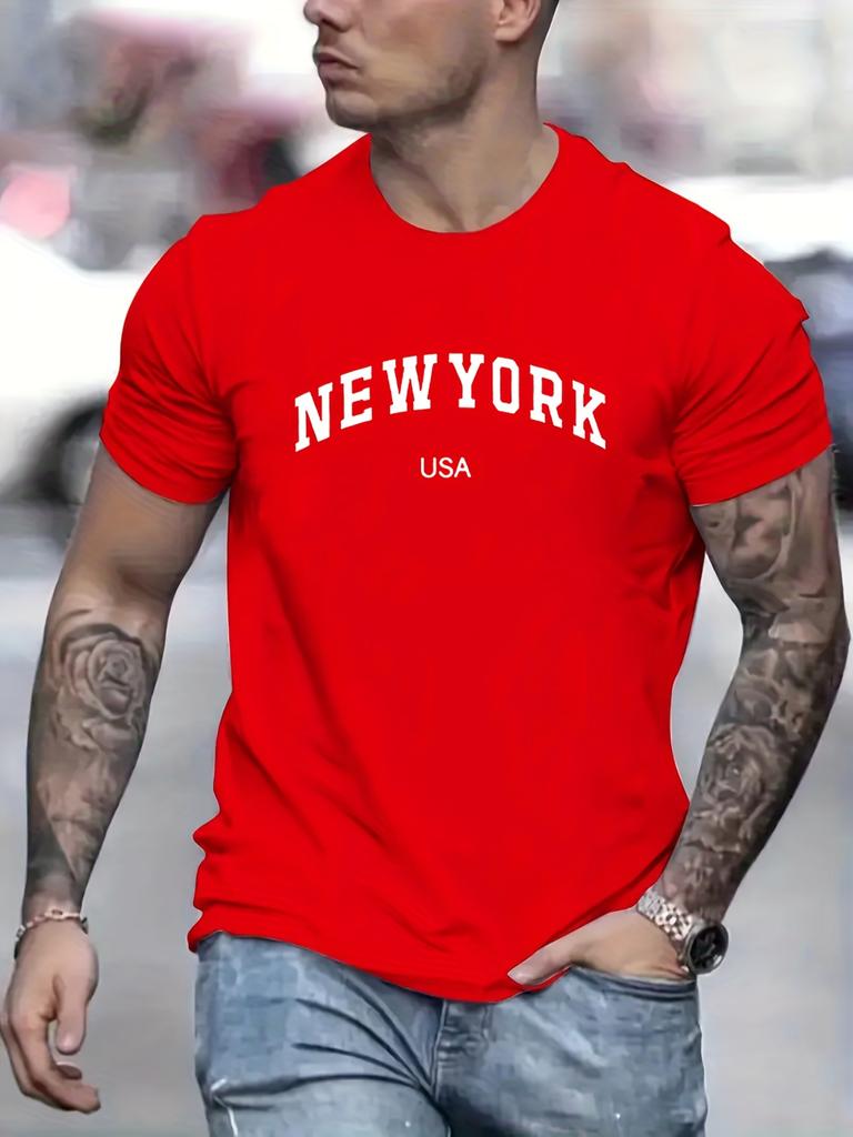Men's Summer Fashionable Casual Loose Plus Size New York Usa 3D Printed Slim Fit Sports Round Neck Short Sleeved Mens T-shirt