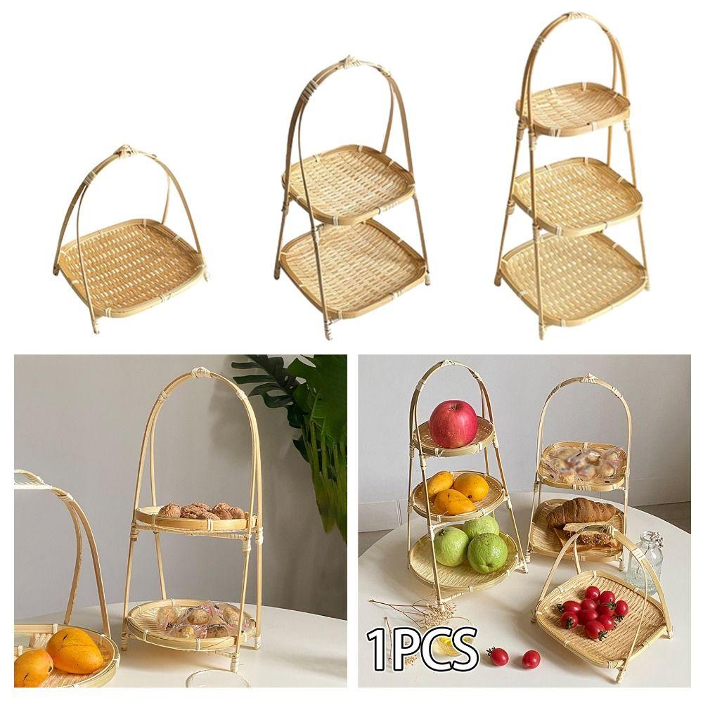 1Pcs 1/2/3 Layer Storage Basket for Kitchen Standing Tray New Bamboo Woven Basket