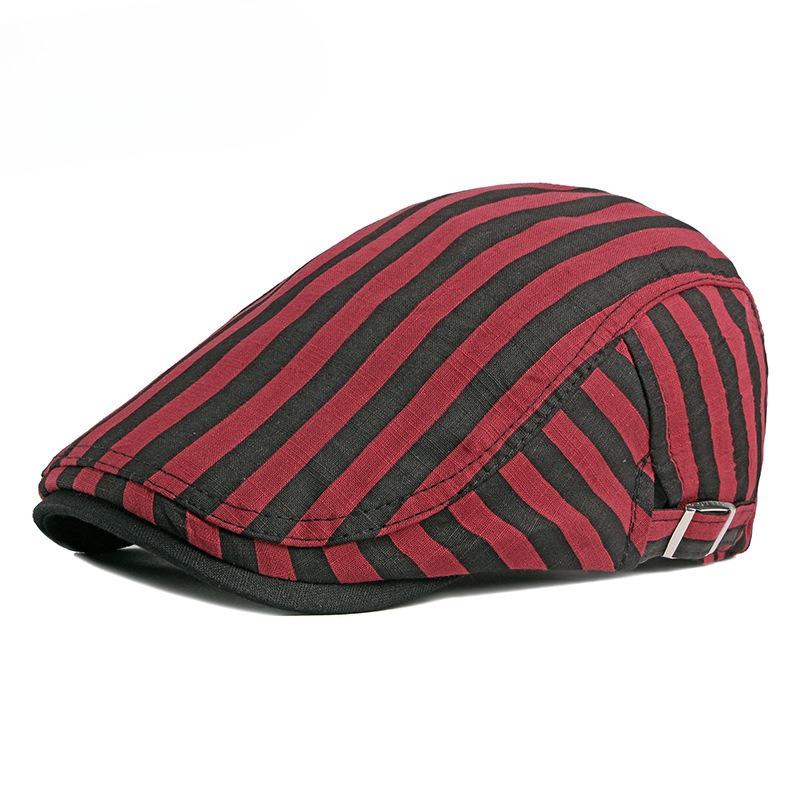 British Retro Striped Beret Hat for Men Women Spring Summer Breathable Thin Flat Cap Korean Fashion Newsboy Cap Casual Cabbie Cap