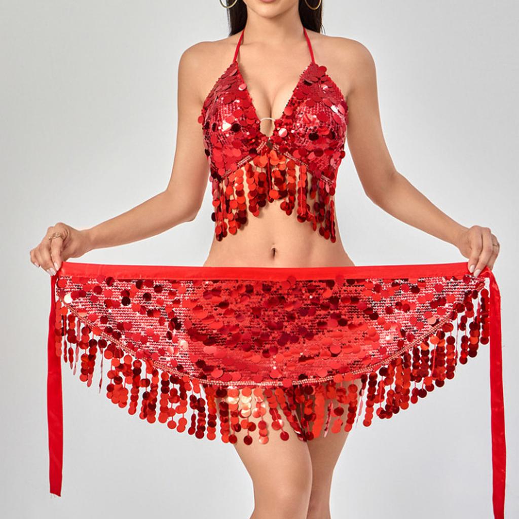 2 Pieces, Bra With Sequined Tassels, Fringed Top, Belly Dance Skirt, Carnival, Club, Costumes