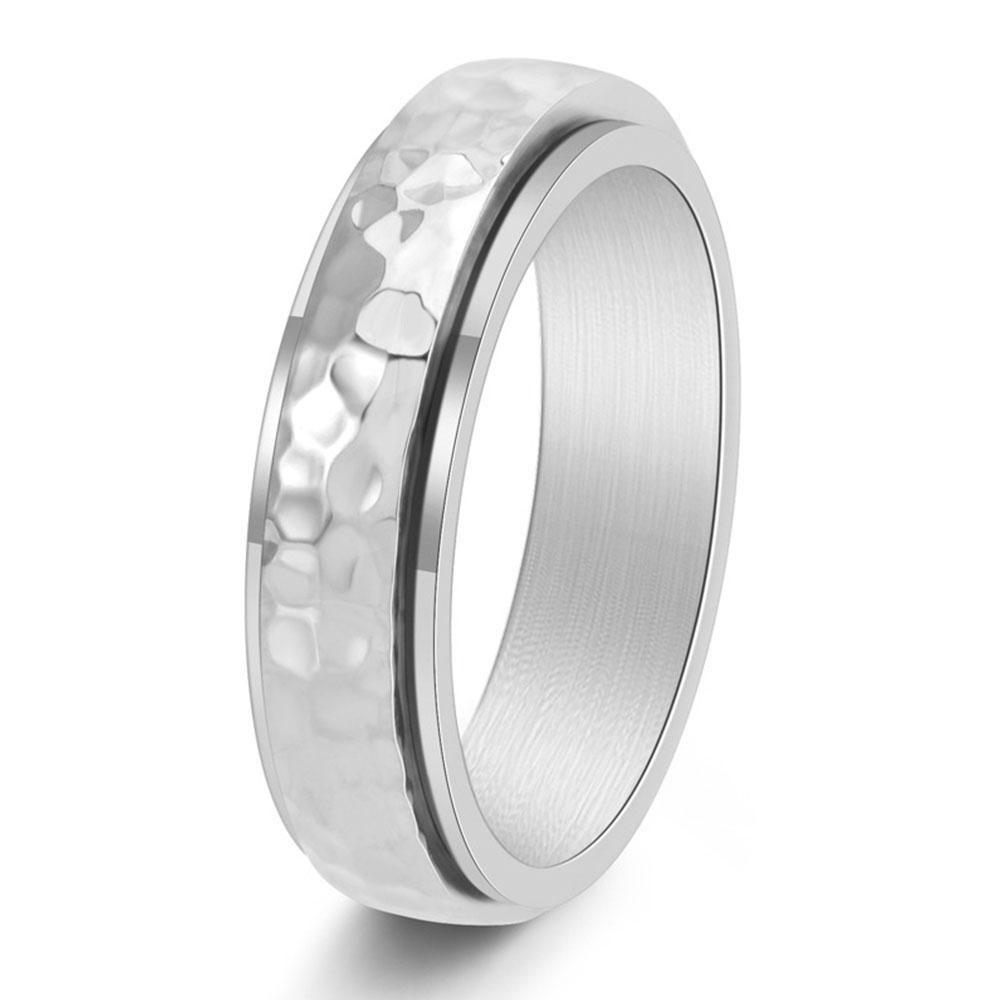 Vintage handmade hammered pattern rotating men's honeycomb high-end ring