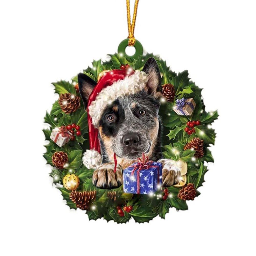 2D Christmas Dog Acrylic Pendant Hanging Acrylic Christmas Tree Pendant 8cm Decorative Christmas Dogs Ornament Window