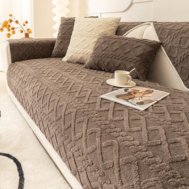 Жаккардовая флисовая подушка для дивана Зимняя утолщенная плюшевая подушка для сиденья Новый чехол для дивана Все включено Универсальный нескользящий чехол