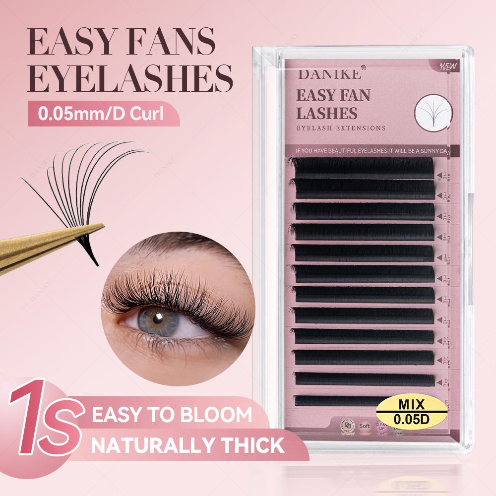 DANIKE Easy Fan Eyelash Extensions 0.05mm D Curl 8-15mm 1s Blooming Faux Mink Lashes