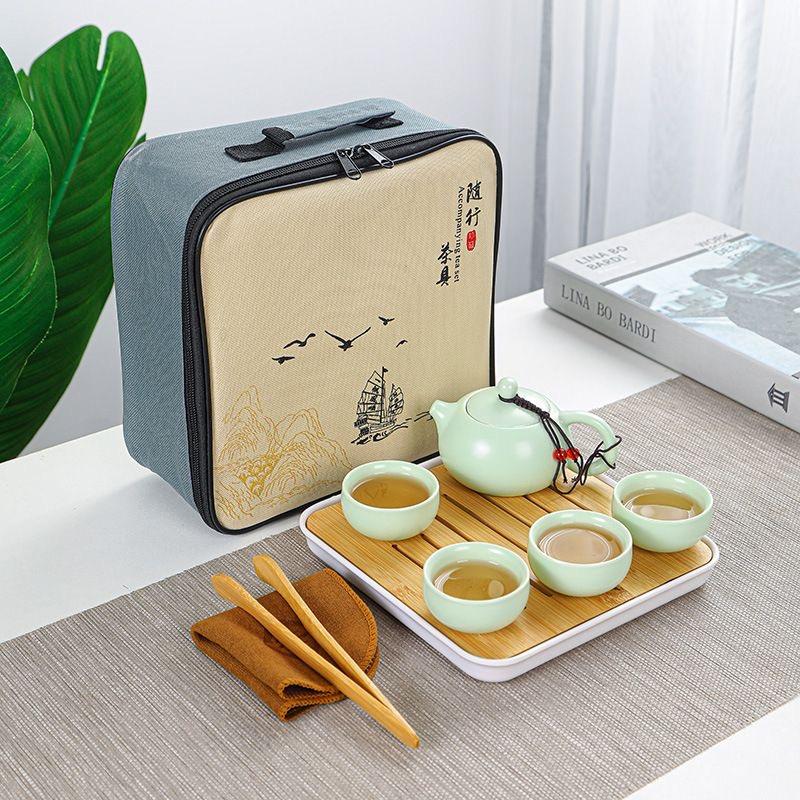 Chinese Tea Travel Set Kung Fu Ceramic Portable Teacups Teapot Porcelain Gaiwan Cups Ceremony Tools Handmade Mini XiShi Pot