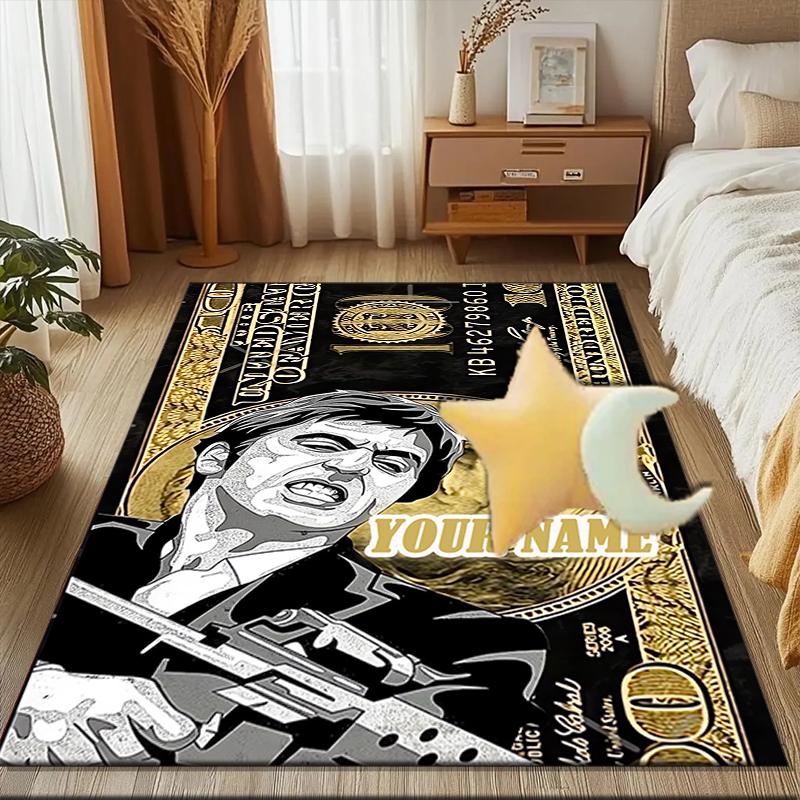 1PC Custom Name Money Power Rebellion Theme Floor Mat Ideal for Living Room, Game Rooms, Office, Bedroom Floor Mat Playful Design