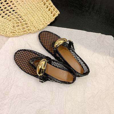 Рыбацкая сетка Ажурные Балетки на плоской подошве Туфли женские с ремешком Сандалии