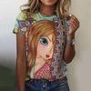Summer Fashion Top Women 3d Floral T-Shirts Girls Face Painting Harajuku Colorful Beautiful Short Sleeve Tees Oversized Clothing