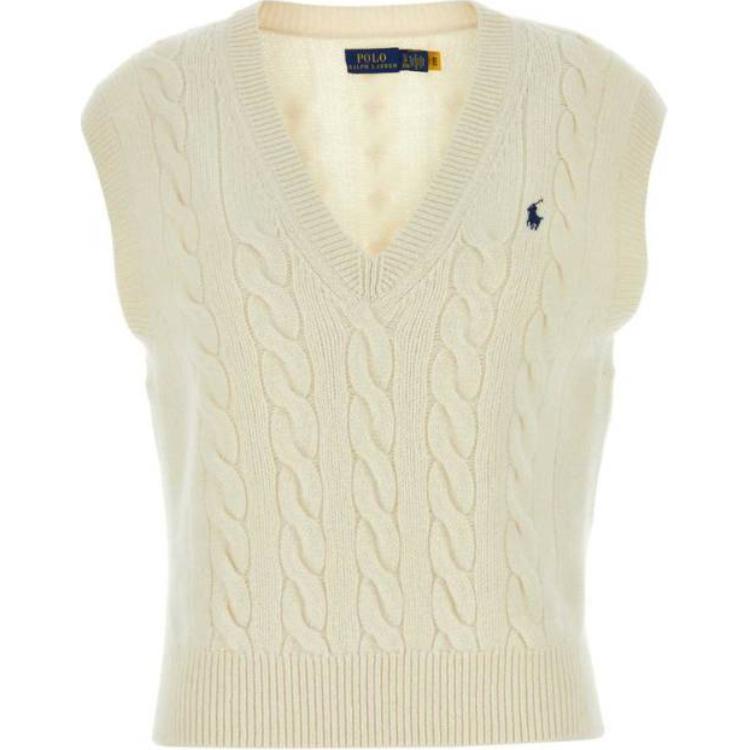 Polo Ralph Lauren Solid Color V-Neck Sleeveless Vest Women Tops Beige 211949994-002