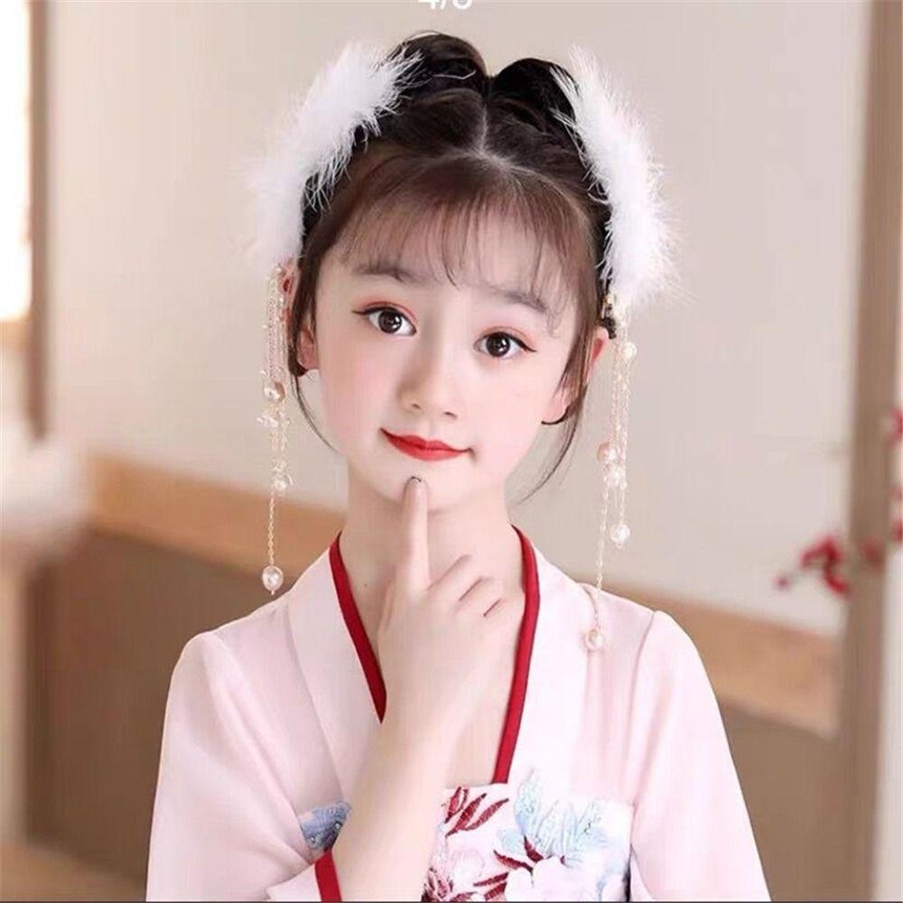 Заколка для волос «Перо феи» с жемчужной кисточкой для девочек, боковые зажимы, модные аксессуары для волос Hanfu для женщин