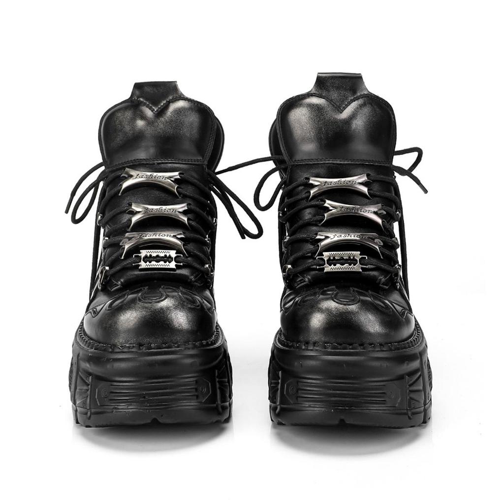 Унисекс Готические Туфли на Платформе - Панк Металл Увеличивающие Рост Мотоциклетные Ботинки