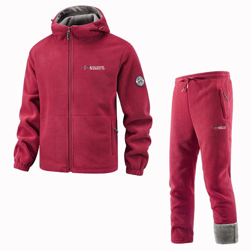 Мужской комплект зимней спортивной одежды, ретро тренировочная толстая флисовая куртка + брюки, комплект из двух предметов, повседневный лыжный костюм для бега