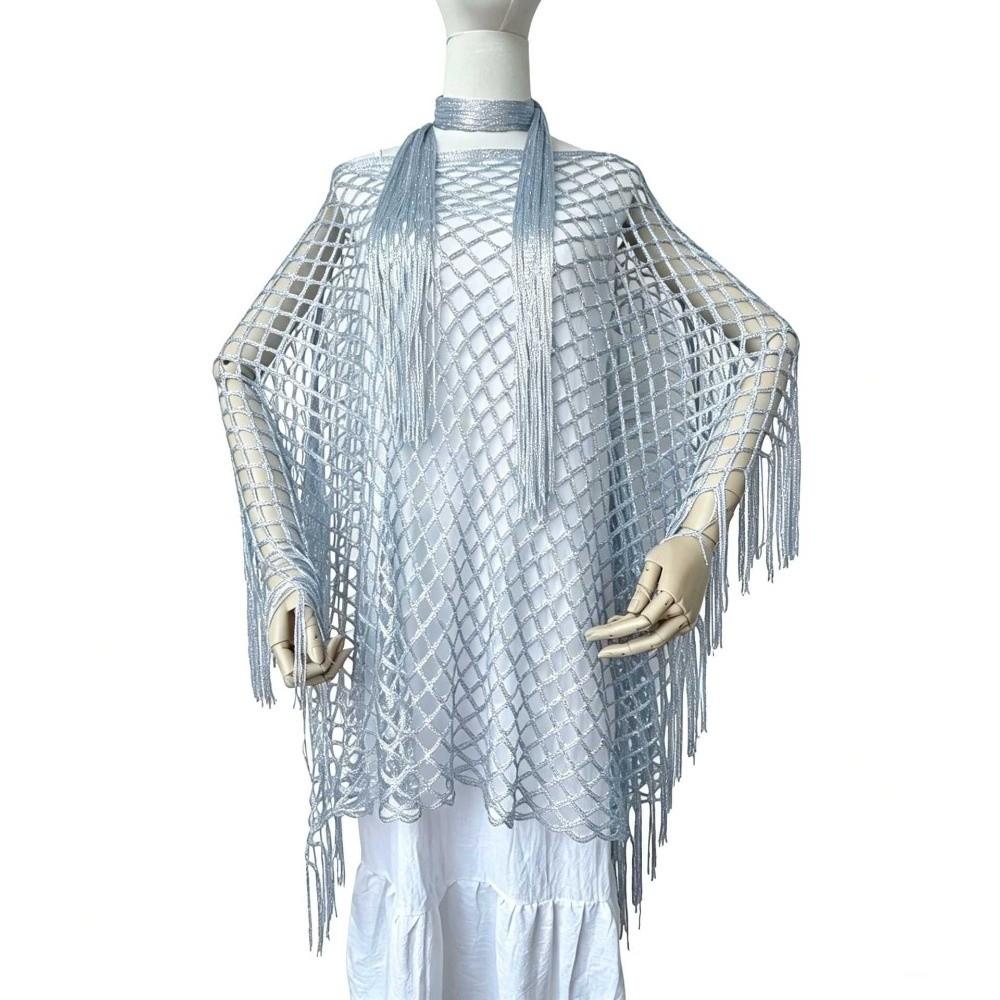 2pcs Tassel Shawl Summer Sun Shawl Shiny Beach Cover Up Oversized Fringed Cape for Swimming