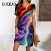 Gradient Tie Dye Thunder And Lightning Print Dress Women Mini Dresses For 2024 New Fashion Short Sleeve Loose Clothing Oversized