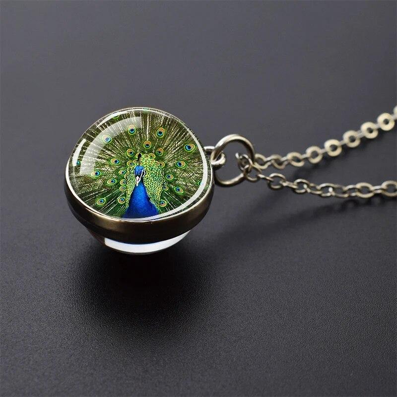 Попугай Феникс Павлин Ворон Ласточка Воробей Сова Двусторонний Стеклянный Шар Подвеска Ожерелье Мужчины Женщины Ювелирные Изделия Подарок