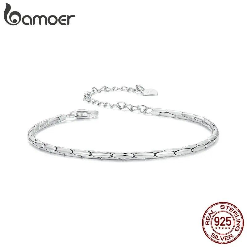 BAMOER White Gold Plated Bracelet for Women, 925 Sterling Silver Snake Chain Bracelet Dainty Fashion Basic Bracelet