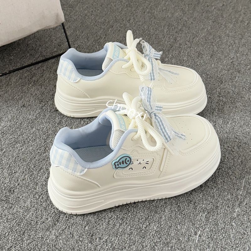 Детские спортивные туфли-хлебцы на толстой подошве с бантом, легкие и универсальные повседневные туфли