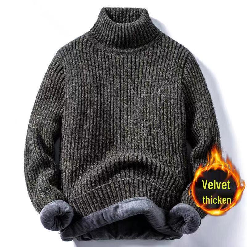 Мужской плотный велюровый/chenille свитер с высоким воротником - Модный, свободный крой, теплый, однотонный, вязаный, для осени/зимы