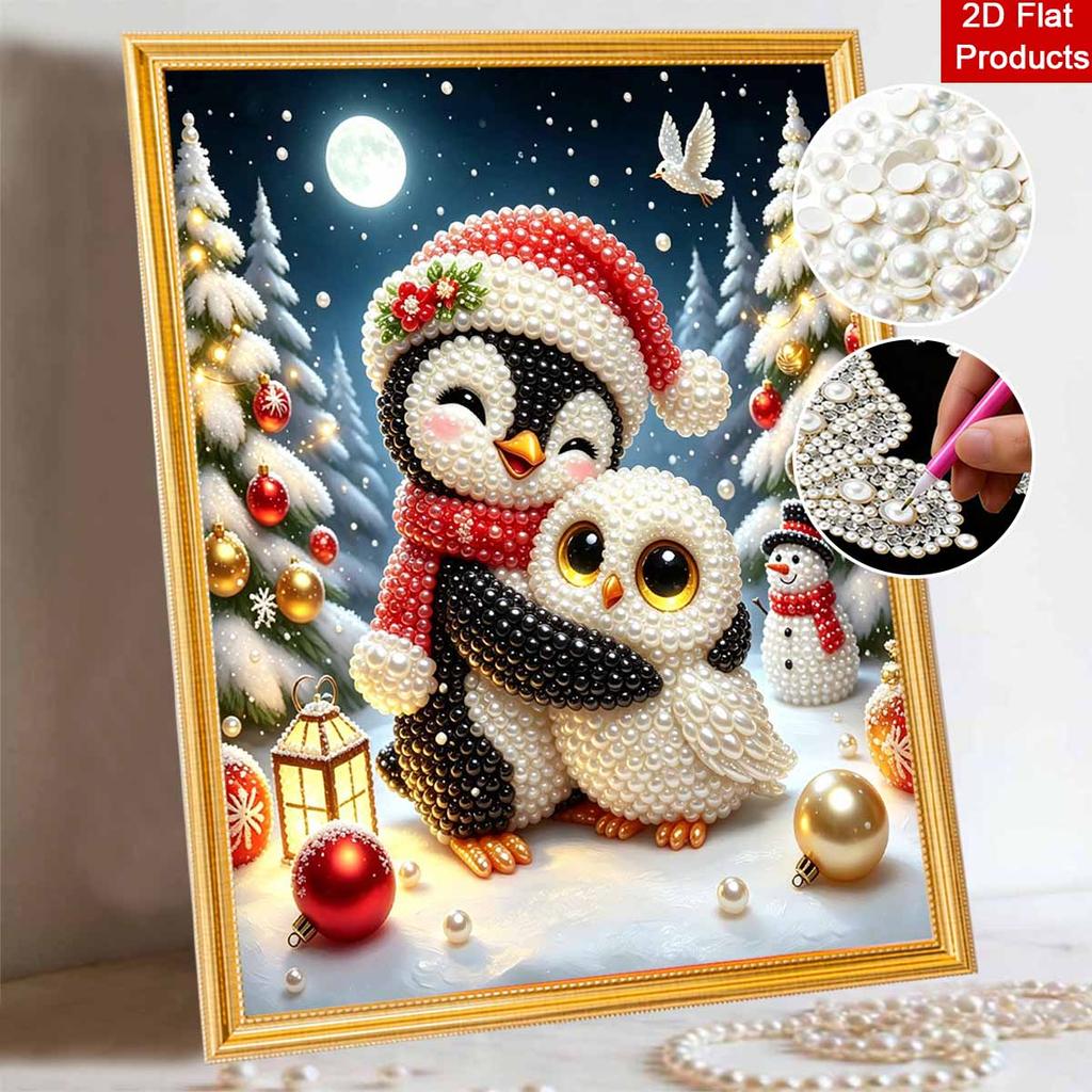 Christmas Pearl Painting Kit Handmade DIY Home Decoration Painting Penguin Owl Snowman Forest Night Scene Full Drill Craft Art