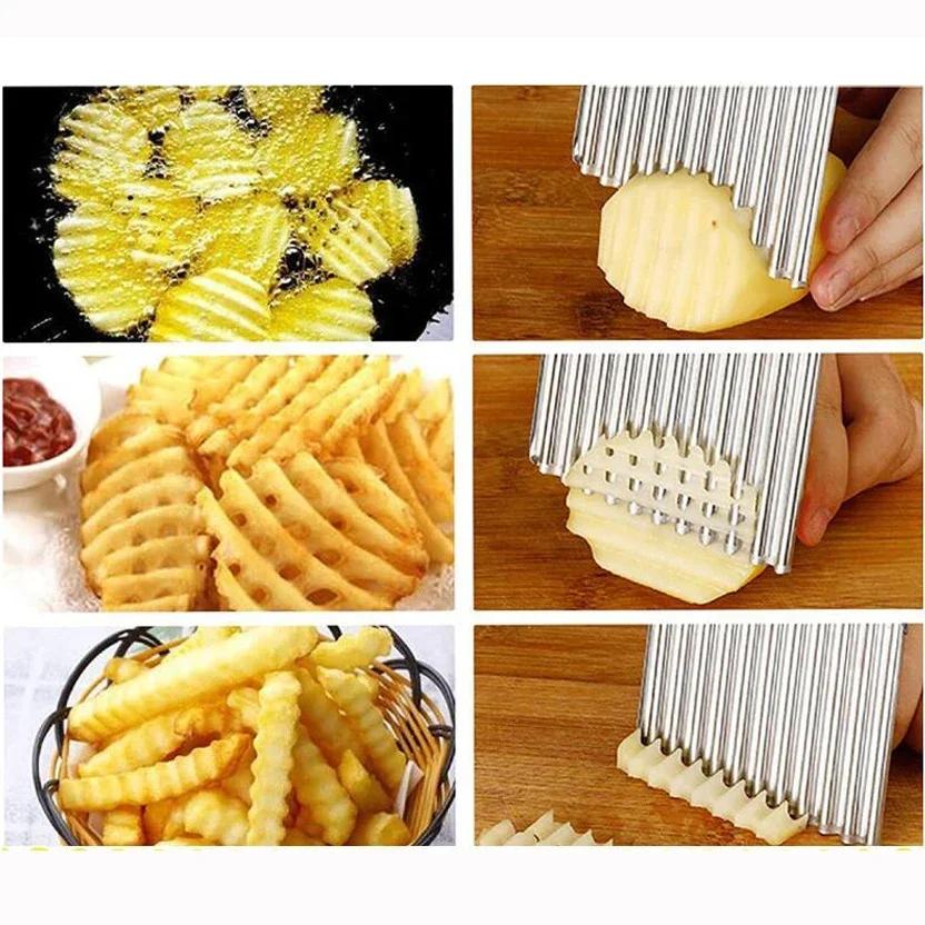Нож для нарезки картофеля фри из нержавеющей стали, нож для нарезки картофеля, овощей, фруктов, волнистый нож, измельчитель, инструмент для нарезки картофеля фри