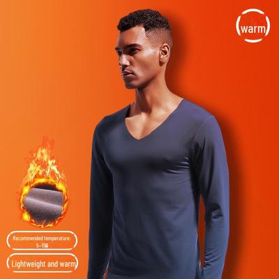 Мужской бесшовный термобелье с V-образным вырезом - зимний хлопковый свитер с бархатной подкладкой для холодной погоды
