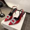 Fashion Fine Heel Sandals Summer New Pointed Head Shallow Mouth Crystal Buckle Anti-slip Wear-resistant High Heel Shoes