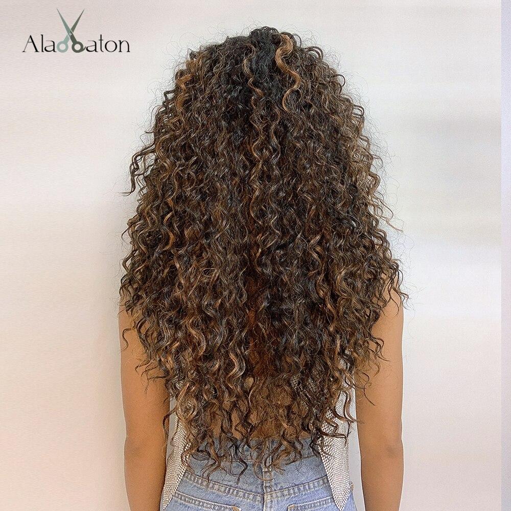 ALAN EATON Длинные кудрявые вьющиеся парики спереди, средняя часть, омбре, черный, коричневый, хайлайтер, синтетический парик для женщин, термостойкий