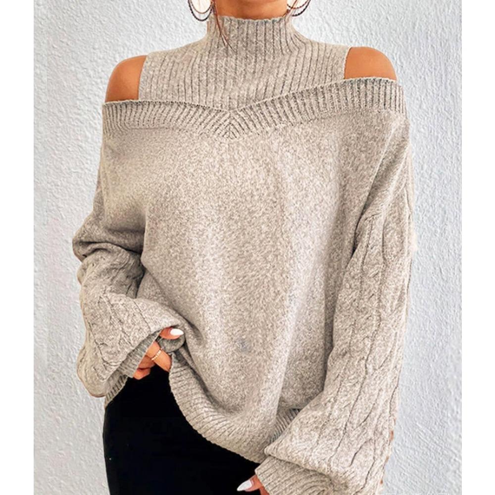 JPNTKY Женская мода Повседневные однотонные с принтом Осень Зима С длинным рукавом Полуводолазка Свободные свитера