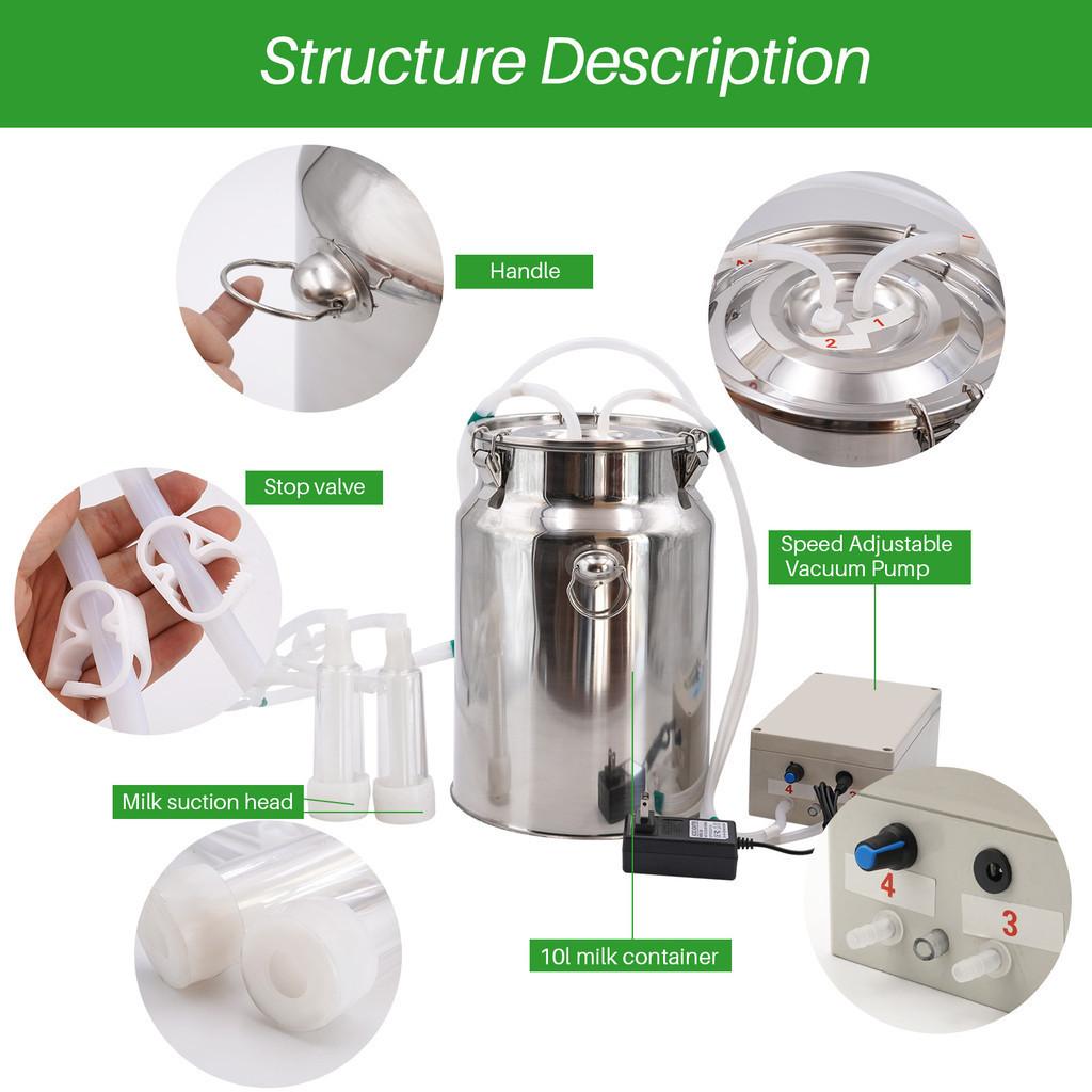 10 л Вакуумный насос Электрическая доильная машина для коз 220 В Пульсирующая доильная машина для крупного рогатого скота Ведро-доилка из нержавеющей стали