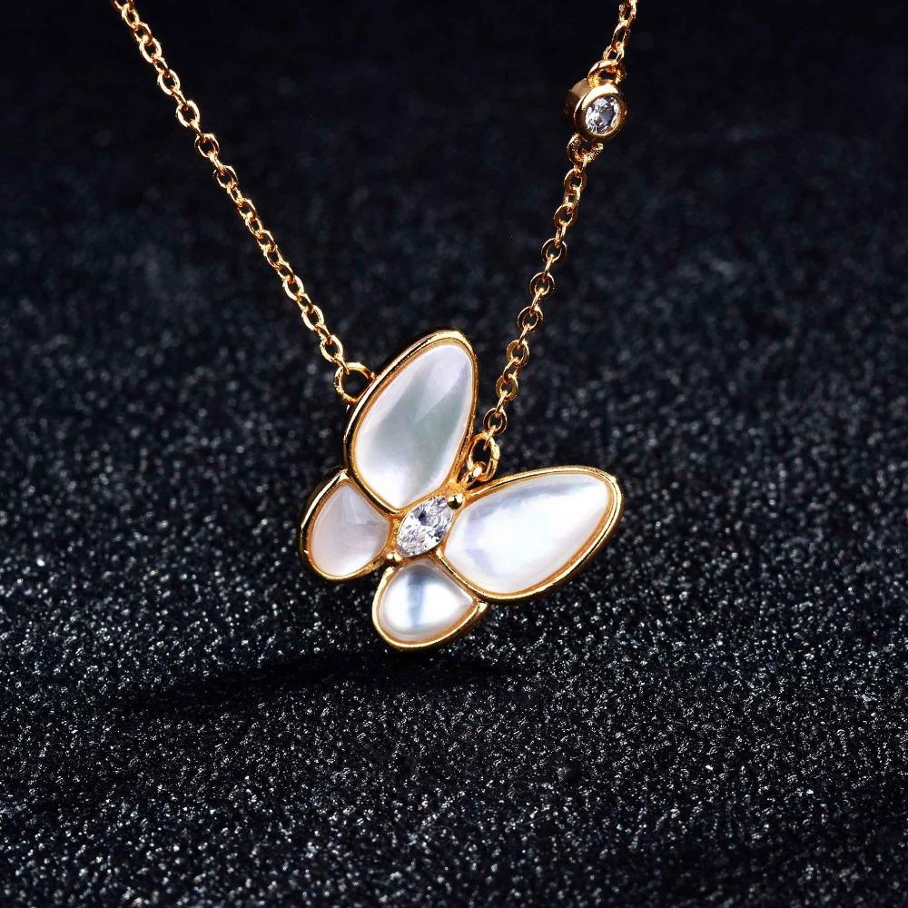 24k Gold Plated Natural Mother of Pearl Butterfly Necklace Vacuum Electroplated Shell Pendant
