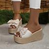 Fashion Bow Wedges Slippers Women Super High Heels Shoes Platform Dress Sandals 2024 New Summer Flip Flops Walking Beach Femme Slides