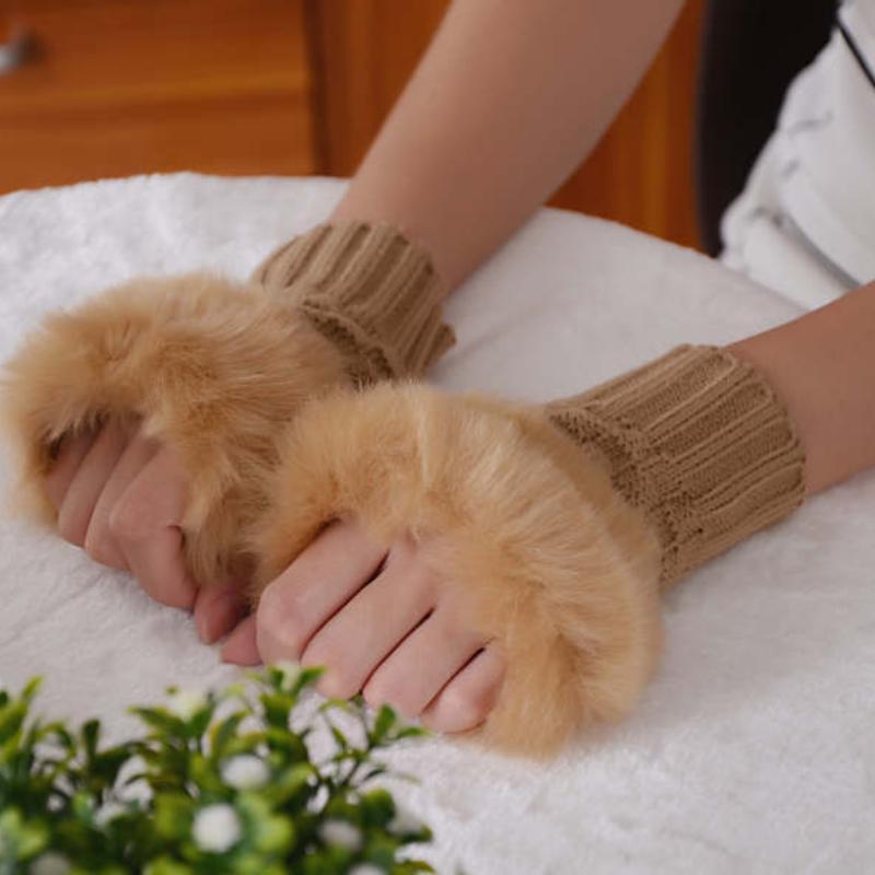 Осенние/зимние теплые перчатки Женские перчатки с полупальцами Плюшевые толстые вязаные перчатки Перчатки без пальцев для сенсорных экранов