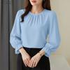 Women Casual Round Neck Loose Long Sleeve Plain Blouse