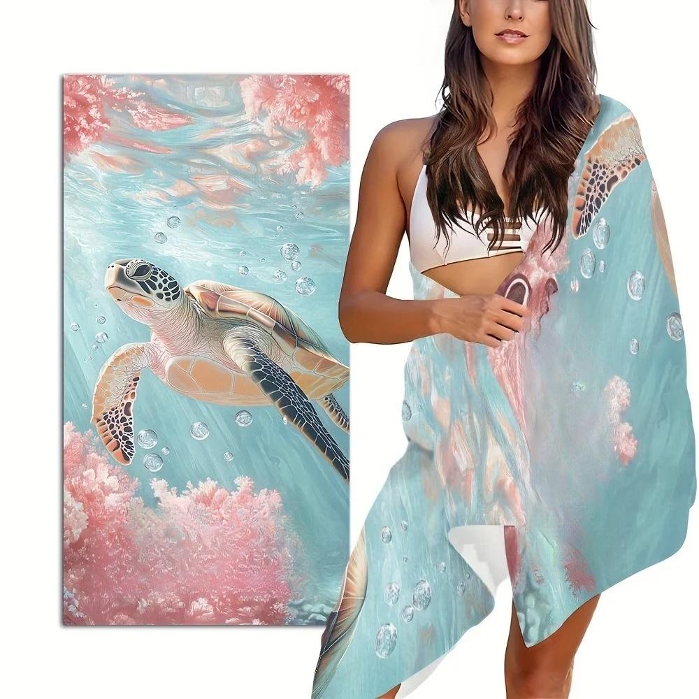 Sea Turtle Beach Towel Microfiber Towel Quick Dry Super Absorbent Anti Sand Hibiscus Pattern for Beach Towel