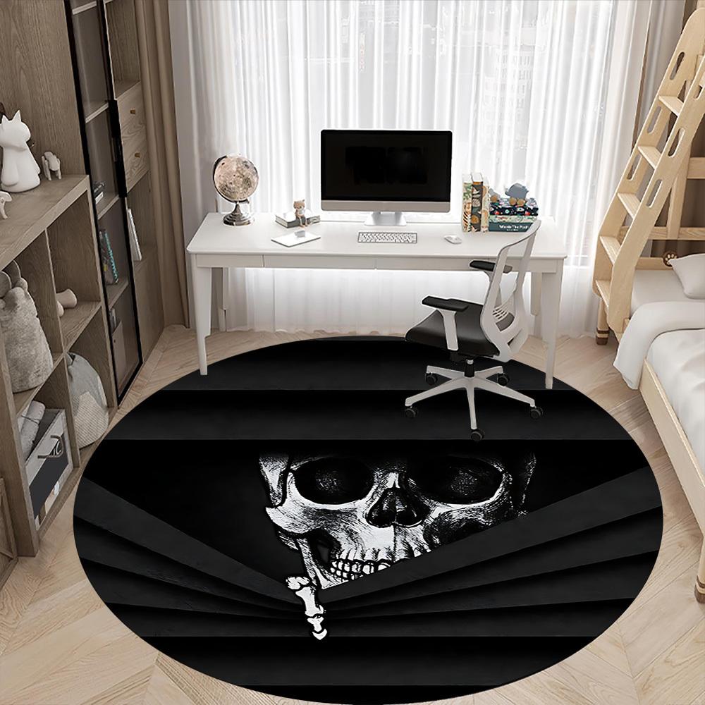1pc Skull Pirate Office Round Area Rug,  Mat Suitable For Office, Under Office Chairs Bedroom Living Room Home Decor, Room Deco